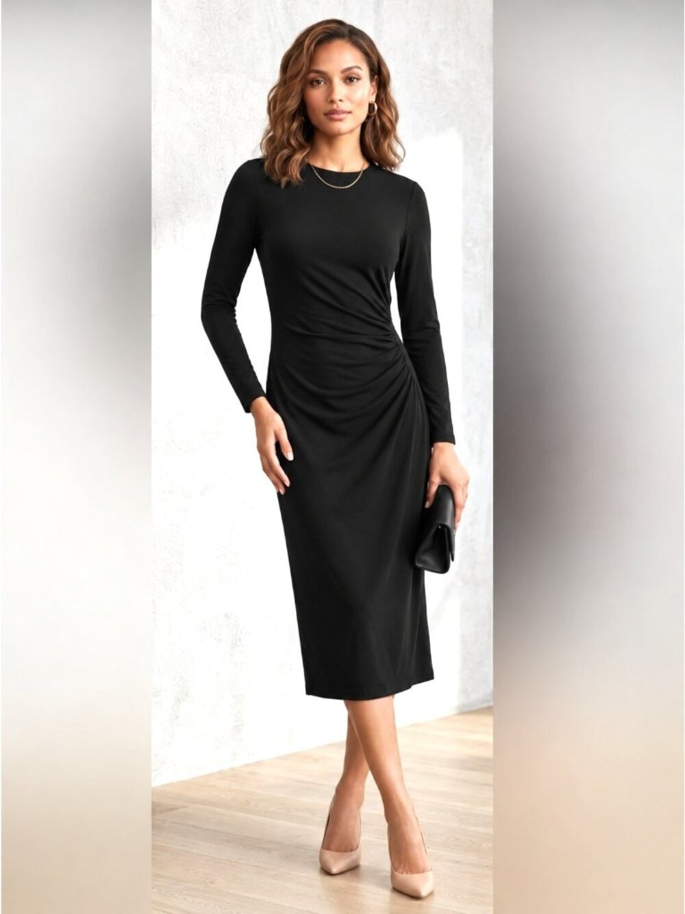 Theory Jorianna Black Matte Jersey Ruched Sheath Dress Size 10 Made USA